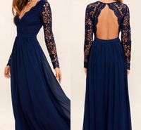 Wholesale Bridesmaid Dresses Navy Blue Country Beach Maroon Lace Chiffon A Line Wedding Party Guest Junior Maid of Honor Dress Sexy V Neck Open Back Evening Gowns AL9016