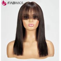 Wholesale Lace Wigs Fabwigs Pre Plucked With Bangs Peruvian Straight x4 Front Wig Short BOB Bang Transparent