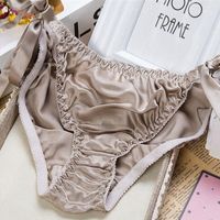 Wholesale 100 Mulberry Silk T Back Panties Sexy Lace Up Low Waist Briefs Ladies Smooth Seamless Free Size Underwear Pure Color Underpants Women s1