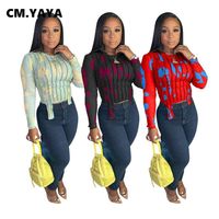 Wholesale CM YAYA Activewear Print Draped Patchwork O neck Irregular T shirt Fashion Long Sleeve Tee Tops for Women Outdoor