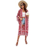 Wholesale Women s Blouses Shirts Boho Holiday Open Front Cardigan Floral Printed Kimono Beach Belted Woman Casual Sleeve Cover Up Tops Tuni