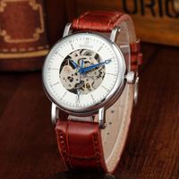 Wholesale Top Gold Skeleton Automatic Mechanical Watches GOER Mens Casual Wristwatches Moda Masculina