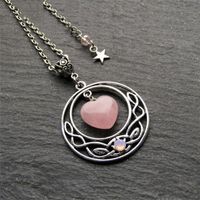 Wholesale Pendant Necklaces Cute Pink Celtic Heart Nature Stone Wiccan Witch Necklace Pagan Jewelry Gift For Women Girl Female