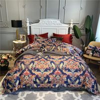 Wholesale Bedding Sets Baroque Paisley Printed On Blue Duvet Cover TC Egyptian Cotton Luxury Set Ultra Soft Bed Sheets Queen King