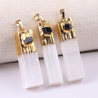 Wholesale Pendant Necklaces Natural Selenite Blade Healing Crystals With Black Tourmaline Stone Gold Plated Necklace Jewelry For Women Men