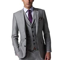 Wholesale Custom Made Slim Fit Groom Wear Tuxedos Light Grey Groomsmen Two Vent Men Suits For Wedding Bridegroom Jacket Vest Pants Men s Blaze