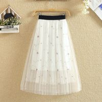 Wholesale Skirts Layers Tulle Womens Black Pink White Adult Skirt Elastic High Waist Embroidery Flowers Pleated Midi