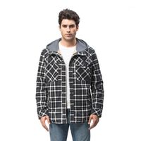 Wholesale Men s Winter Outdoor Casual Vintage Long Sleeve Plaid Flannel Button Shirt Jacket With Hood RST Jackets
