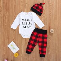 Wholesale Clothing Sets Autumn Three Piece Christmas Baby Boy Clothes Unique Letter Long sleeved Romper Top Fashion Plaid Trousers With Hat Set Outfit