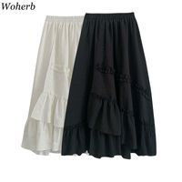 Wholesale Faldas Mujer Fashion Ruffles Solid Color Patchwork Summer Jupe Korean Casual High Waist Slim White Pleated Skirt Women