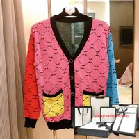 Wholesale Womens Knits Fashion Sweaters Classics Letter Print Loose Lady Cardigan Sweater Casual V neck Long Sleeve Autumn Tops High Quality Knited Clothes