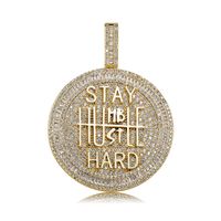 Wholesale Iced Out Round Shape Diamond Pendant Necklace Letter Saty Hard Gold Silver Plated Mens Bling Hip Hop Jewelry