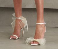 Wholesale Luxurious Bride Wedding Dress Shoes Pumps Women s High Heels Ankle Strap Aveline bow embellished grosgrain sandals Elegant Lady sandal EU34