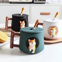 Wholesale Kawaii Cute Shiba Inu Ceramic Mug Set personalized Nordic Mugs Coffe Cups Ceramic Travel with Lid and Spoon christmas Gift Ideas