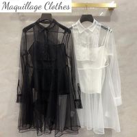 Wholesale Casual Dresses Spring Designer Women s Polka Dot Lace Dress High Quality Silk Lining Transparence A896