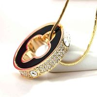 Wholesale Cubic Zircon Black White Four Leaved Clover Long Necklace Sweater Chain Fashion Gold Crystal Pendant Necklaces Adjusted