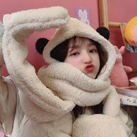 Wholesale Autumn and Winter Cashmere Bear Scarf Hat Gloves Integrated Cute Cartoon Womens All Match Scarf Plush Bonnet Korean Style No