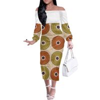Wholesale Casual Dresses Trending African Print Plus Size Outdoor Modest Women Off Shoulder Sleeveless Clothing Ruffle Spring