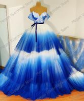 Wholesale Casual Dresses Pretty Blue Gradient Color A Line Sweetheart Ball Gowns Women Girls Elegant Sequined Strapless Tiered Ruffles Long Tulle