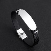 Wholesale Men s Leather Bracelet Blank For Engrave Metal Bangles With Stainless Steel Plate Bangle