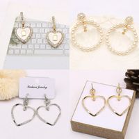 Wholesale 18K Gold Plated Luxury Brand Designers Letters Stud Chain Geometric Exaggerate Classic Women Tassel Heart Crystal Rhinestone Pearl Earring Wedding Party Jewerlry