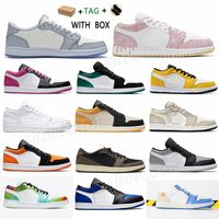 Wholesale 2021 men women Tag s Low Basketball Shoes UNC Paris Sneakers jumpman Game Royal Gym Red Banned grey black sail toe GS Tri color washed denim Trainers s9P8