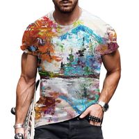 Wholesale Men s T Shirts Summer Large Size Oil Painting Image D Digital Printing Loose T Shirt Pullover Round Neck Short Sleeved