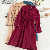 Wholesale Casual Dresses Zcwxm Large Size Women Corduroy Long Dress Vintage French Style Solid Romantic Streetwear Autumn Midi Shirt