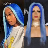 Wholesale Sky Blue Lace Front Wig Pre Plucked Silky Straight Long Remy Hair Human Wigs For Women
