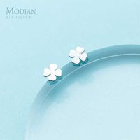 Wholesale Modian Minimalism Four Clover Simple Stud Earrings Charm Sterling Silver Earings For Women Girl Kids Jewelry Gifts