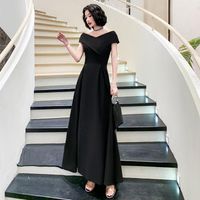 Wholesale Temperament Black Evening Party Dress Noble Slim Celebrity Banquet Colors Elegant Formal Sexy Prom Gown XS XL Ethnic Clothing