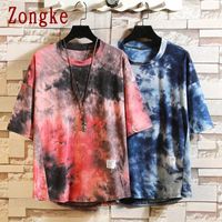 Wholesale Zongke Tie dye Half Short Sleeve T Shirt Men Tshirt Male Summer Cotton Tee Casual Tops Fashion M XL Funny Clothing Men s T Shirts