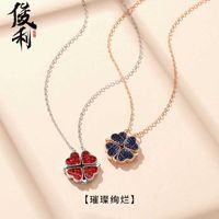 Wholesale Charm Bracelets Junli S925 Sterling Silver Clover Necklace female personality minority one multi wearing red and blue diamond double sided love clavicle