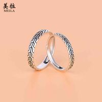 Wholesale Couple ring Sterling Silver S925 minority design sense wheat ear opening silver pair Ring Style Bracelet