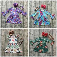 Wholesale Clothing Sets spring troll chick yard floral princes milk silk dress baby girls boutique children clothes long sleeve match bow necklace
