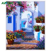 Wholesale AZQSD Courtyard DIY By Numbers Seaside Modern Home Wall Art Picture Hand Painted Oil Painting For Room Artwork