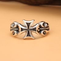 Wholesale S925 Sterling Silver Cross Ring Punk Style Personality Trendy Open Index Finger Ring Old Thai Silver Jewelry