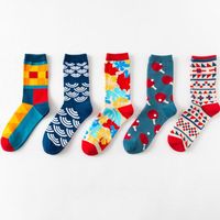 Wholesale Men s Socks Men Women Couple Colorful Dress Harajuku Abstract Geometric Striped Plaid Floral Patterned Novelty Crew Hosiery M6CD