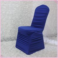 Wholesale Chair Covers Ruffled Royal Blue Spandex Stretch For Wedding Banquet El Party Decoration