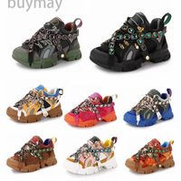 Wholesale Thick soled Casual shoes women platform Travel leather lace up sneaker Belt buckle fashion lady designer Running Trainers men Diamonds sneakers
