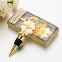 Wholesale Lucky Clover Wine Bottle Stopper Four Leaf Clover Red Wine Metal Stoppers Wedding Favor Birthday Gift CYZ3103