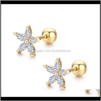 Wholesale Jewelry7Colors Cute Five Petals Cz Stones Flower Screw Back Stud Earrings For Women Baby Kids Girls Gold Color Piercing Jewelry Aros1 Drop D