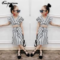Wholesale Baby Girls Fashion Outfit Set White Black Striped Clothing Set Kids Girl Crop Tops and Casual Skirt Children Clothing