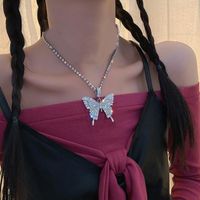 Wholesale Fashion Big Butterfly Pendant Necklace For Women Girl Bling Tennis Chain Crystal Choker Jewelry Friend Bridesmaid Gift Necklaces
