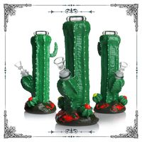 Wholesale straight Bong D Hand Painting cactus glass water pipes bongs smoking pipe mm thick heady with bowl inches glow in the dark