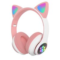 Wholesale Flash Light Cute Cat Ears Wireless Headphones with Mic Can control LED Kid Girl Stereo Music Helmet Phone Bluetooth Headset Gift