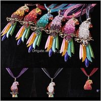 Wholesale Pendant Necklaces Colorf Crystal Parrot Necklace Lace Chain Friends Pet Bird Pendants For Women Fashion Jewelry Gift Drop Delivery