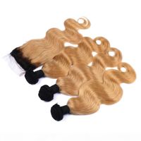 Wholesale Dark Roots B Honey Blonde Ombre x4 Lace Closure With Bundles Body Wave Strawberry Blonde Ombre Peruvian Human Hair Weaves With Closure