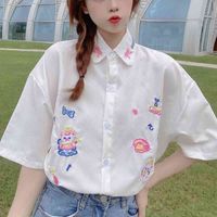 Wholesale Women s Blouses Shirts Short sleeve women s embroidered shirts Korean white shirt lolita kawaii for teenage boys soft summer tops Y7M