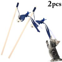 Wholesale Cat Toys cm Pet Teaser Feather Linen Wand Catcher Stick Interactive Wood Rod Mouse Toy With Mini Bell